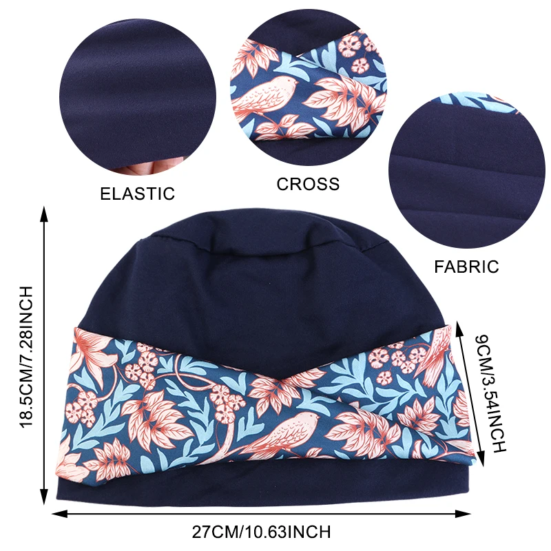 Women's Bohemian style printed cross hair headband hat, flat top hood, hood protector, release hat