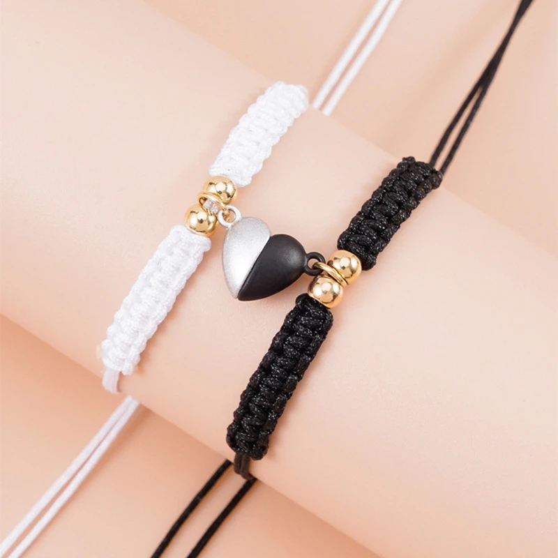 2 Pcs Chinese Knot Love Couples Weaving Bracelets for Boyfriend Girlfriend Him and Her Long Distance Relationships Gifts