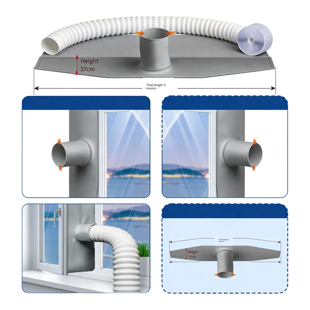 Portable Air Conditioner Sash Sealing Cloth Polyester 300cm x 400cm Grey Window Seal Kit Waterproof Easy Setup