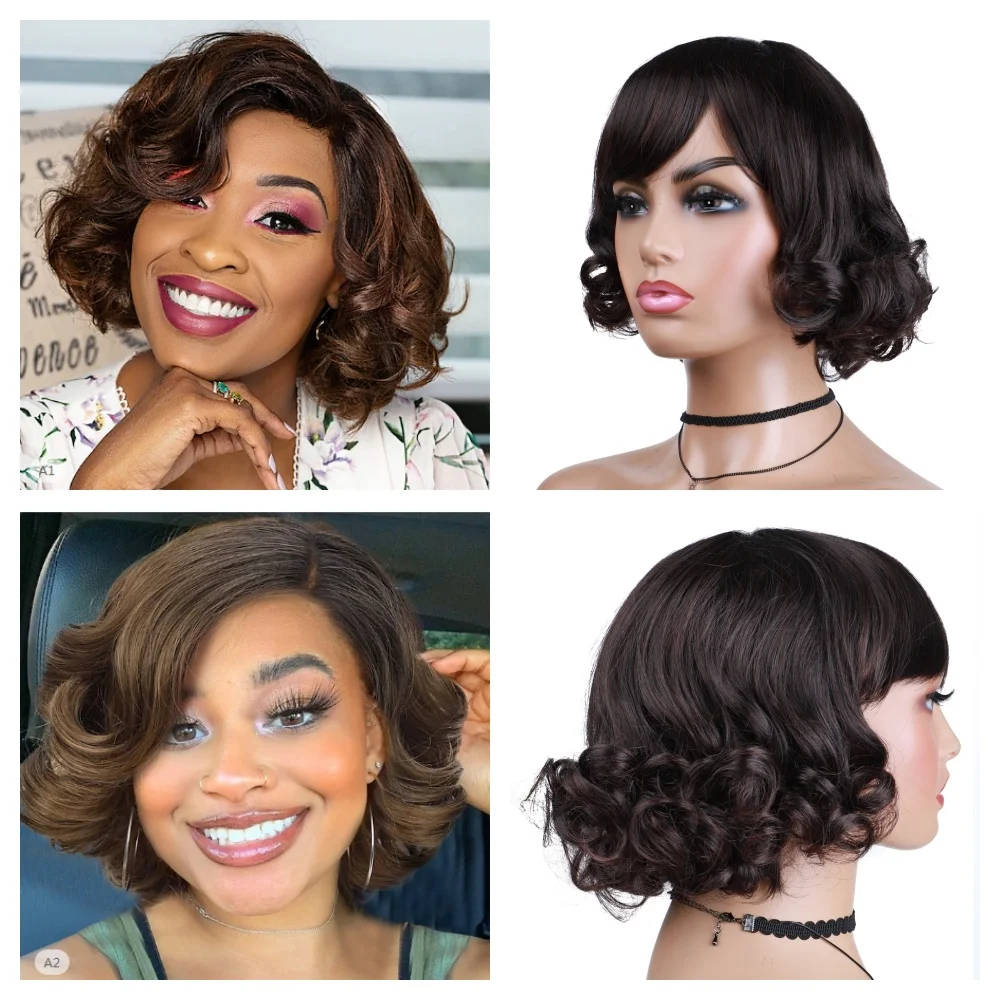 

Синтетический парик Lydia Upwarping Tail Bancy с вьющейся бахромой, короткий парик с челкой, русские женщины, термостойкий, коричневый, смешанный, 2/33