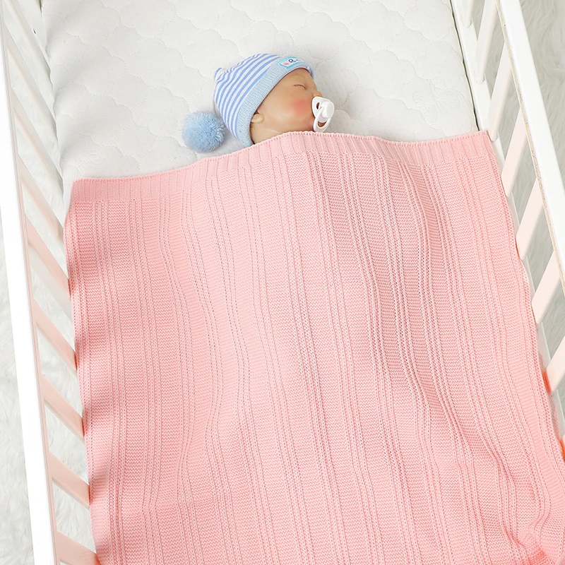 Baby Blanket Knitted Infant Plaid Toddler Stroller Swaddling Warp Fashion Solid Sleepsack Newborn Girl Boy Bedding Quilt 90*70CM