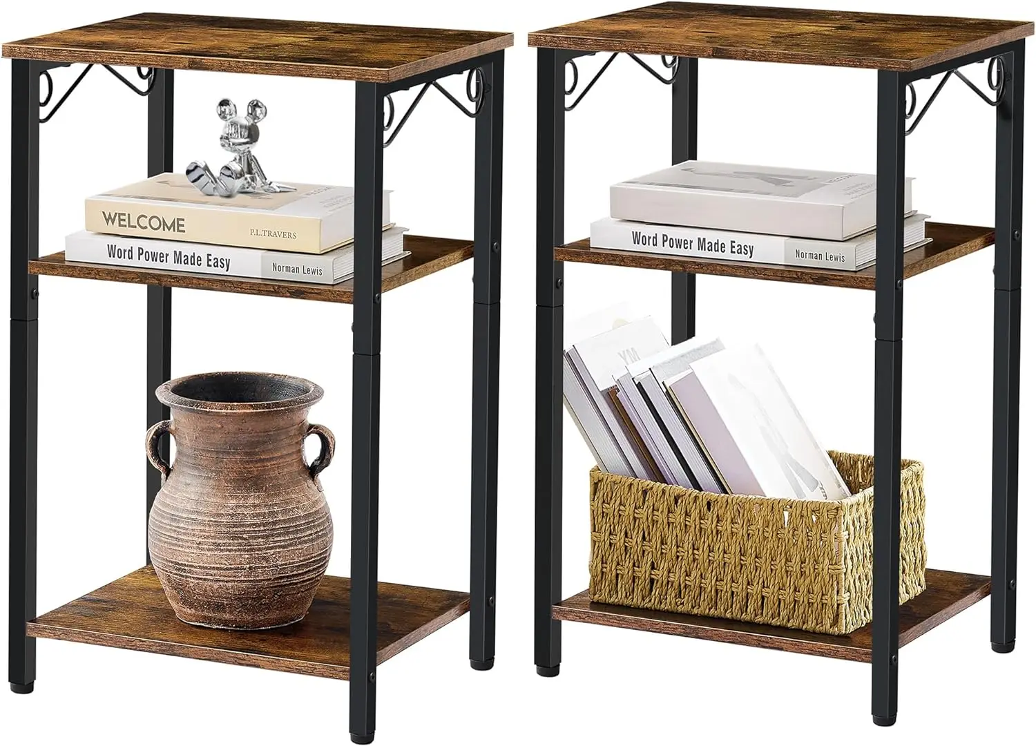 

New 3 Tier End Table Set of 2, Small Side Tables, Narrow Side Tables, Nightstands for Small Spaces, End Tables