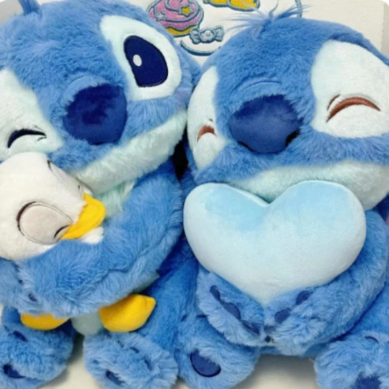 30cm Kawaii Disney Stitch Plush Dolls Stitch Hugging Heart Duck Peluches Toys Anime Pillow Appease Toys Girl Birthday Gift