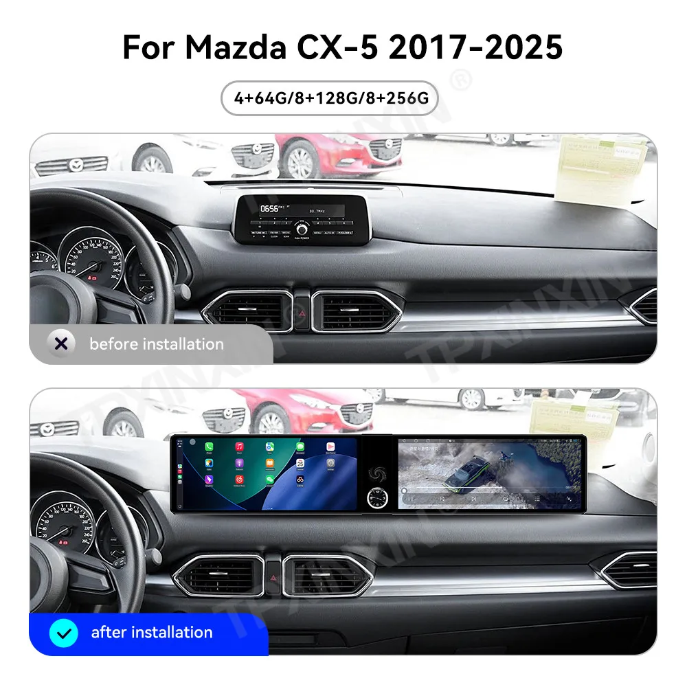 Dual 12.3 Inch Car Radio For Mazda CX-5 2017-2025 Android 13 CarPlay 4K Screen GPS Navigation Multimedia Player Stereo Head Unit