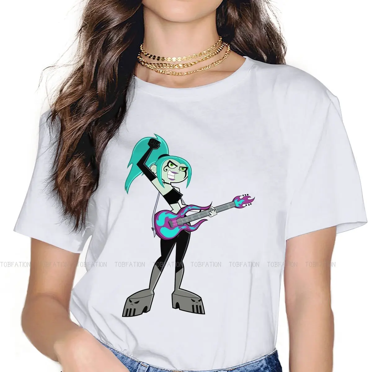 Danny Phantom  Cartoon Girls T Shirt Ember Female Tops Harajuku Funny Tees Ladies 4XL Cotton Tshirt