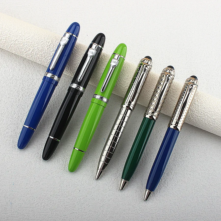 

Jinhao 159, металлическая ручка-роллер с шариковой ручкой, чернильная ручка со средней точкой и серебряным зажимом для письма, офиса, бизнес-школы