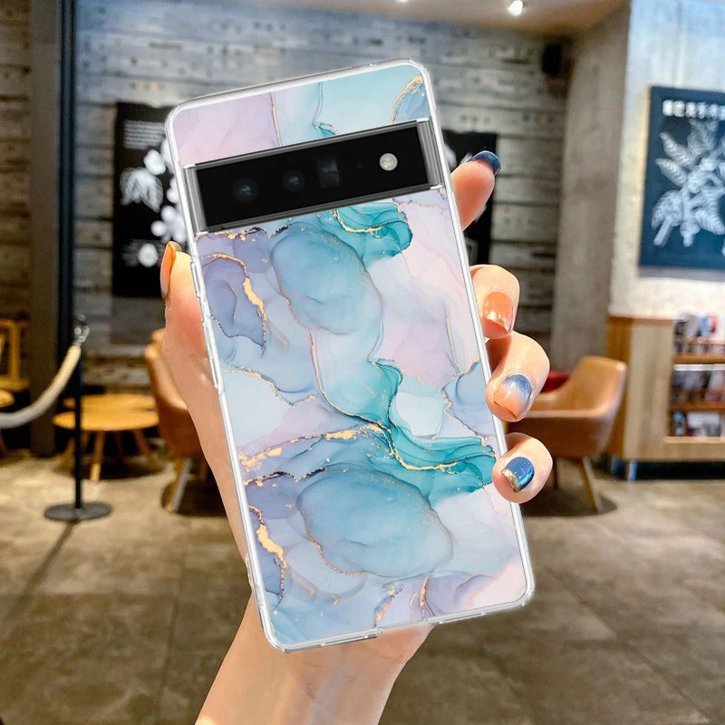 Watercolor Painting Marble Phone Case Cover for Google Pixel 8 7 6 5 4 4XL Silicone 7A 6A 5A 4A 3A 3AXLPro 5G Transparent Shell