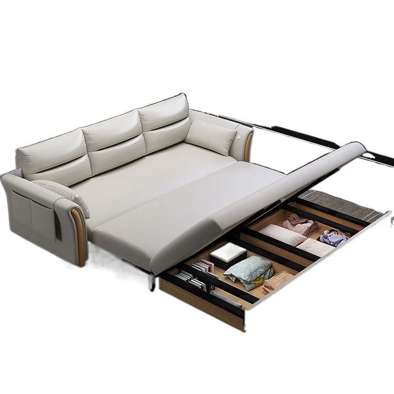 Multi-functional foldable sofa bed dual-purpose telescopic small apartment storage single sliding bed fabric living room bed