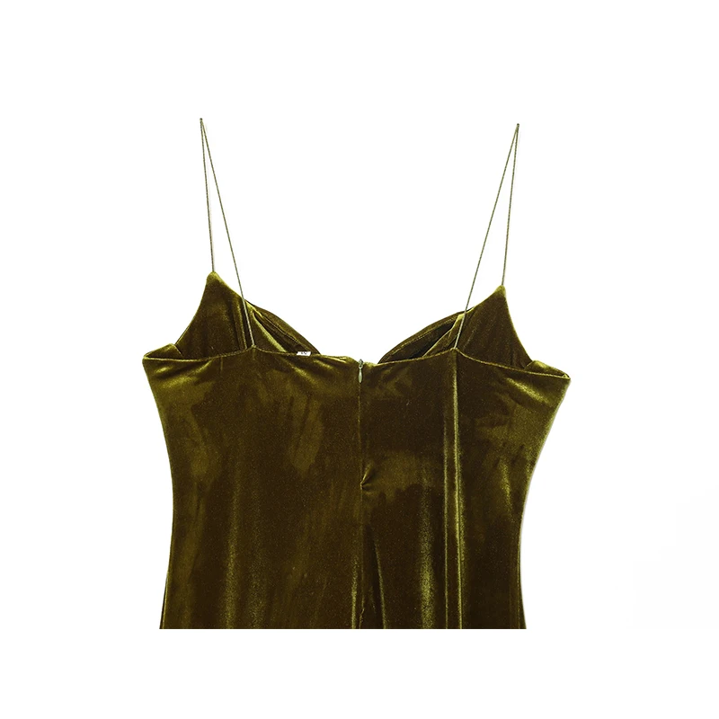 YENKYE زجاجة خضراء مخملية حبال فستان طويل للنساء موضة عارية الذراعين أنيقة ألف خط فساتين الحفلات مثير ماكسي فيستدوس #5