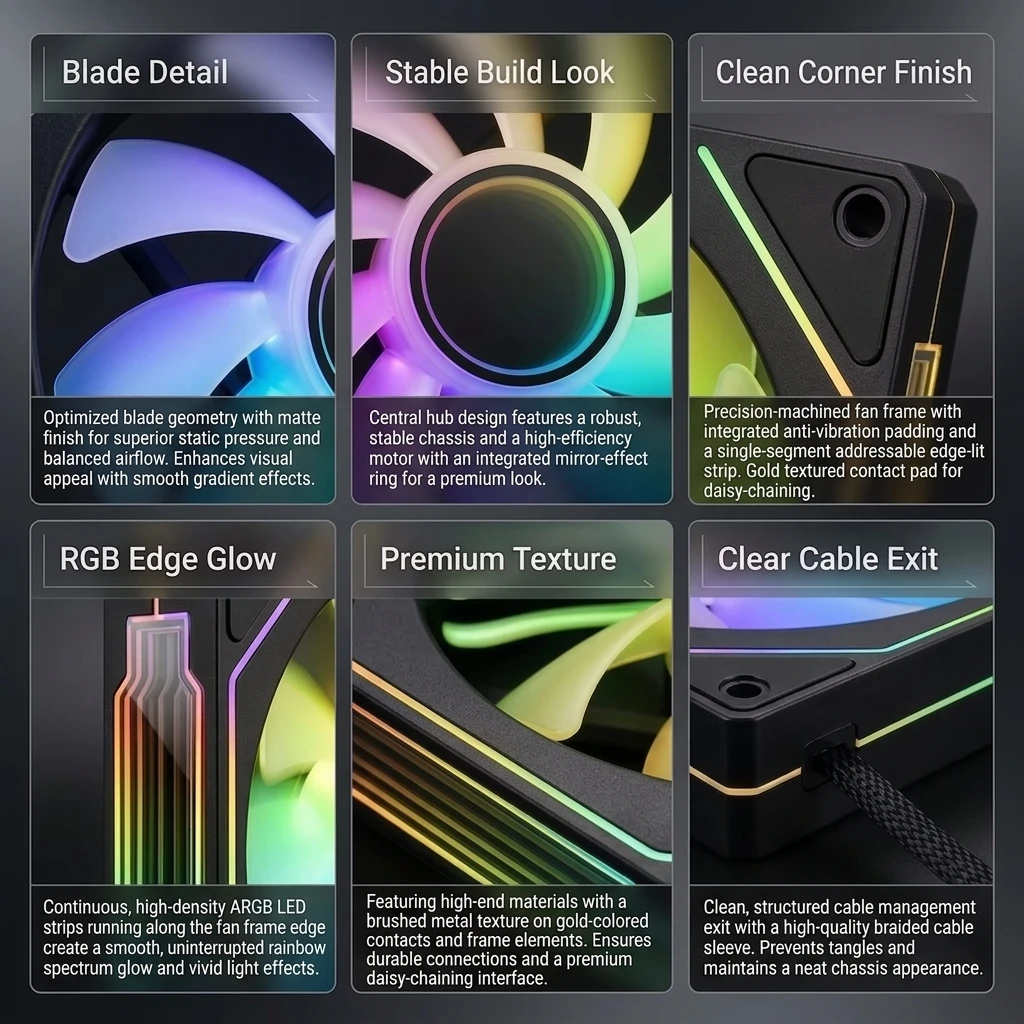 Prism 5 Pro 12CM ARGB Case Fan Silent PWM 120mm PC Cooling Fan High Airflow RGB LED Quiet Computer Chassis Fan 5V 3Pin ARGB Sync image 3
