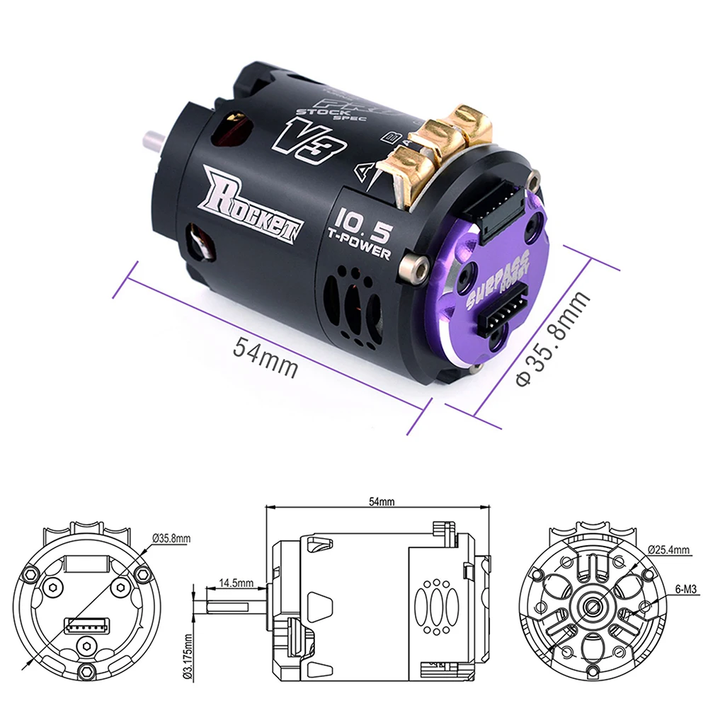 Surpass Hobby Rocket 540 V3 Brushless Motor 5.5T 6.5T 8.5T 10.5T 13.5T 21.5T For Modified Competition 1/10 1/12 F1 RC Drift Car