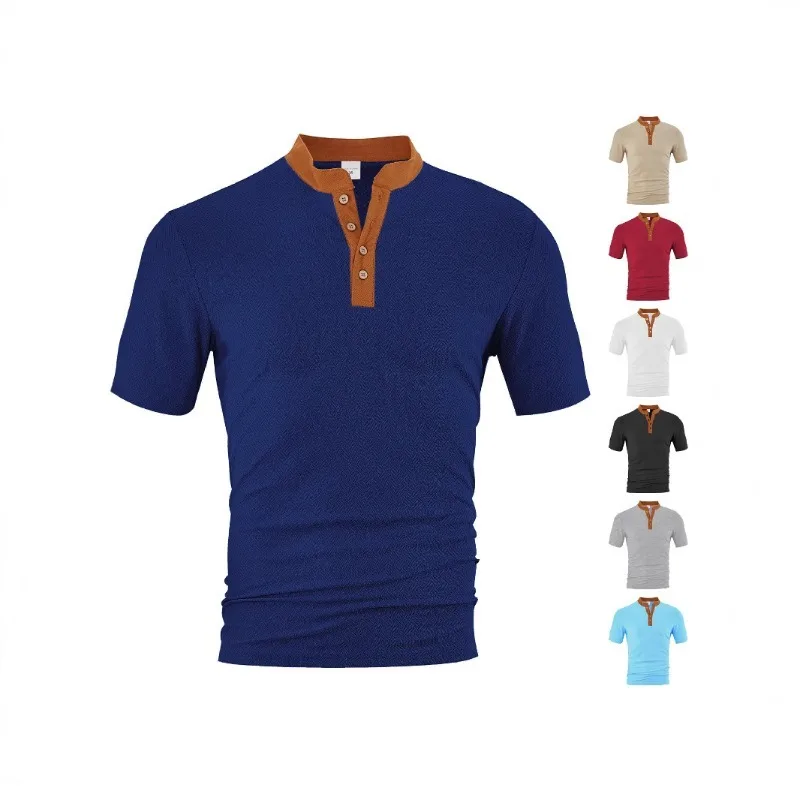 Men's Summer Short Sleeve Henley Shirt Casual Loose Fit Breathable Jacquard Fabric Sweaters Pullovers
