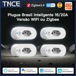 TNCE Tuya Brazil Plug 16/20A WiFi or Zigbee, socket with Power Monitor,Smart Life APP Remote control,Voice for Google Home Alexa