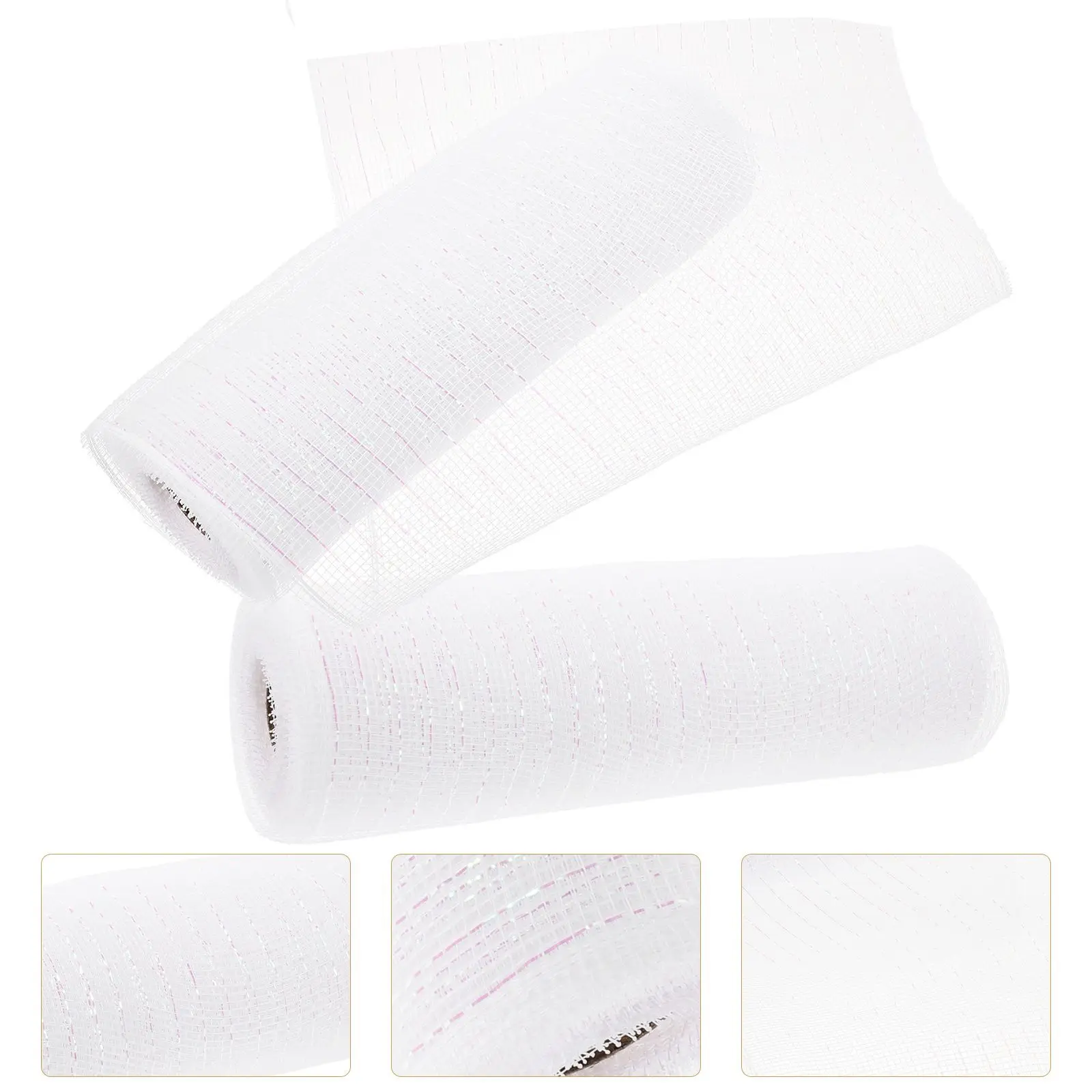2 Rolls Packing Flower Mesh Ribbon White+Multicolor Decorative Packing Net Wrapping for Crafts DIY Mesh Ribbon Flowers