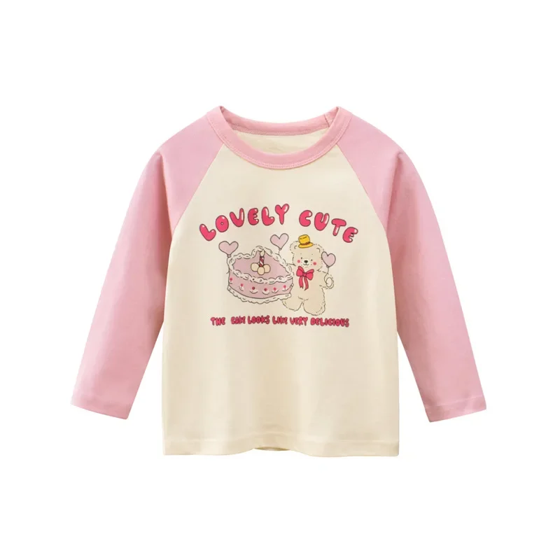 2024 New Children's Clothing Spring Girls Cartoon Bear Long Sleeve T-shirt Kids Bottoming Shirt Cotton Tops Tees Dropshipping