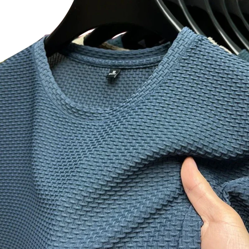 High Quality Breathable Short Sleeved T-shirts O Neck Summer Thin Mesh Ice Silk Loose Elasticity T Shirts Korean Men's Clothing