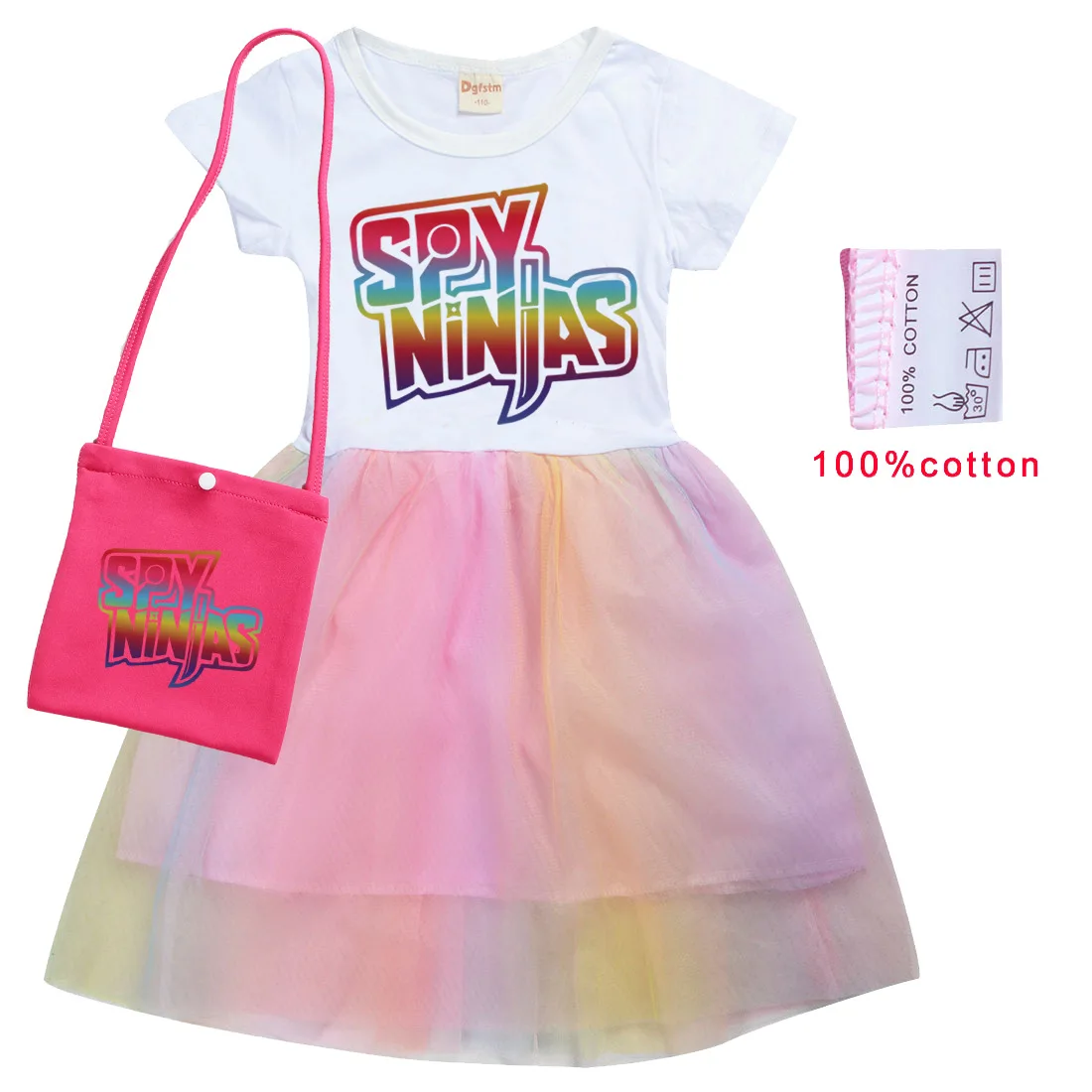 Baby SPY NINJAS Clothes Kids Summer Short Sleeve Dress Baby Girls Rainbow Mesh Casual Evening Dresses Elegant Princess Vestidos