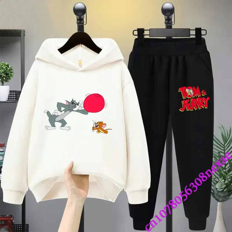 2024 New Disney Tom And Jerry Children's Set Spring And Autumn Cartoon Anime Boys And Girls Print Sports Top And Pants 2-piece