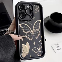 for iPhone 16 15 14 13 12 11 Pro Max X XR XSMax 8 7 Plus Painting Gold Butterfly Silicone Clear Casing Shockproof Phone Case