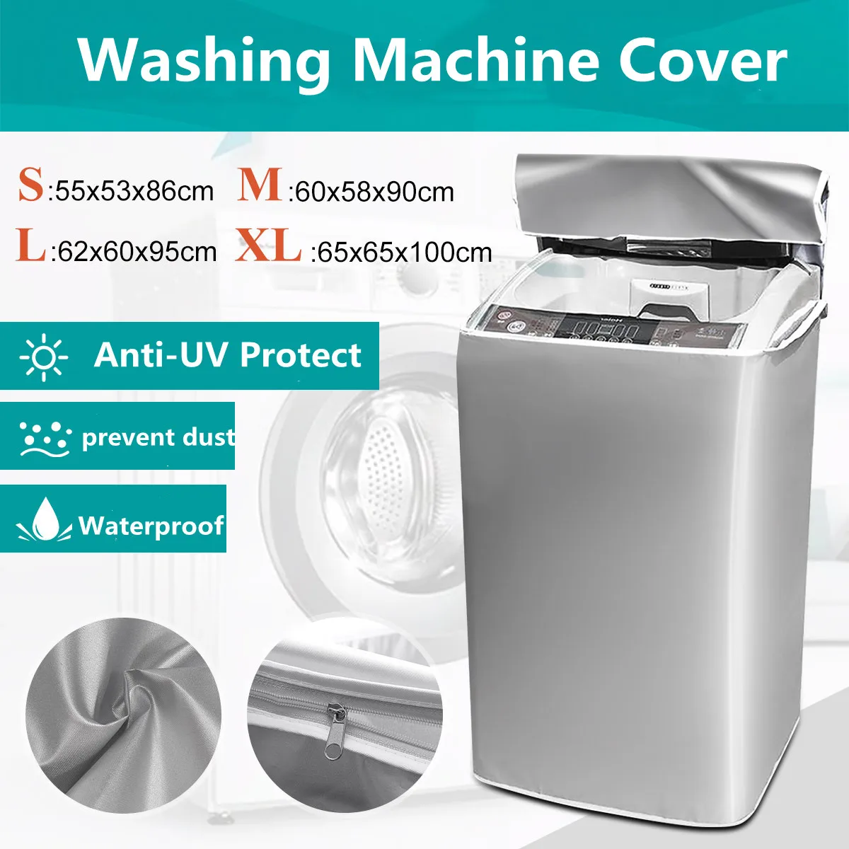 Automatic Roller Washer Sunscreen Washing Machine Waterproof Cover Dryer Polyester Dustproof Washing Machine Cover S/M/L/XL