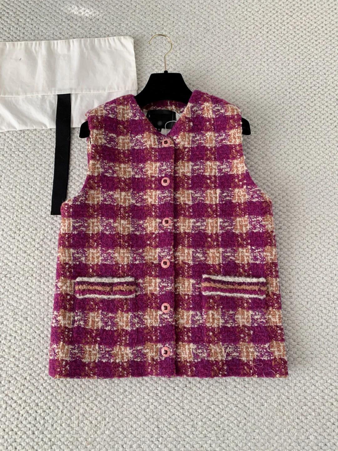 

Luxury brand Autumn and winter new style Contrast-colored plaid tweed vest elegant lady style high quality