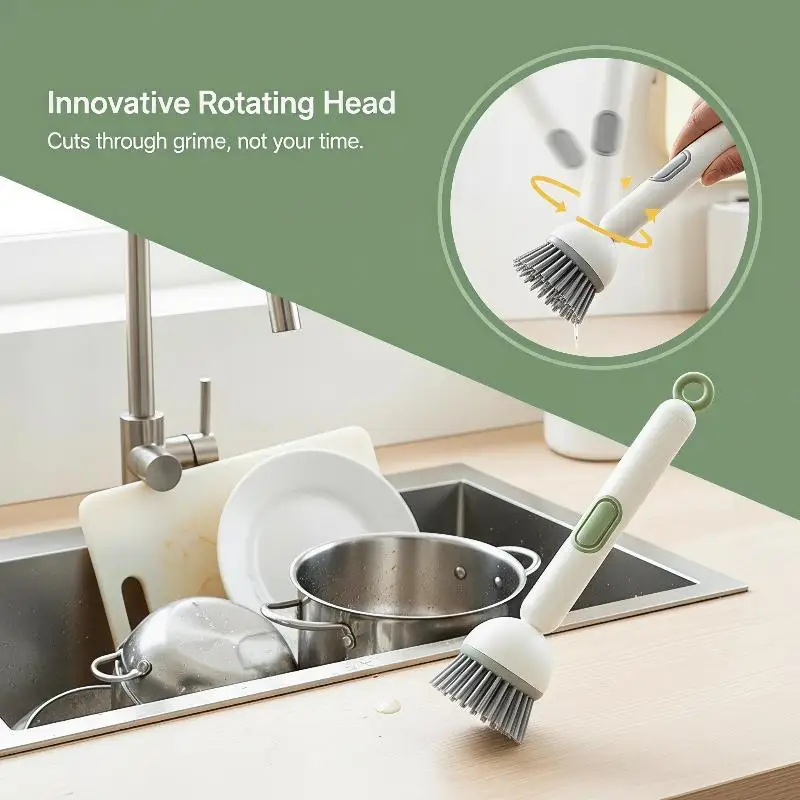 Electric Long Handle Dish Brush With Soap Dispenser Rotating Bristles For Kitchen Pot Sink Washing