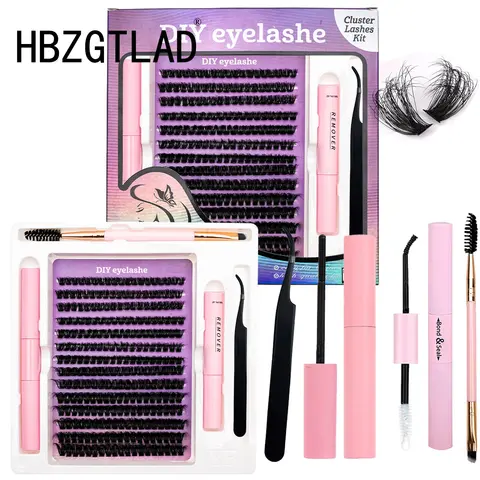 DIY 래쉬 익스텐션 키트 개별 래쉬 클러스터, 래쉬 본드 및 브러시, 도장 및 리무버 래쉬가 있는 60D80D100D, 9-16mm 믹스, 280 개