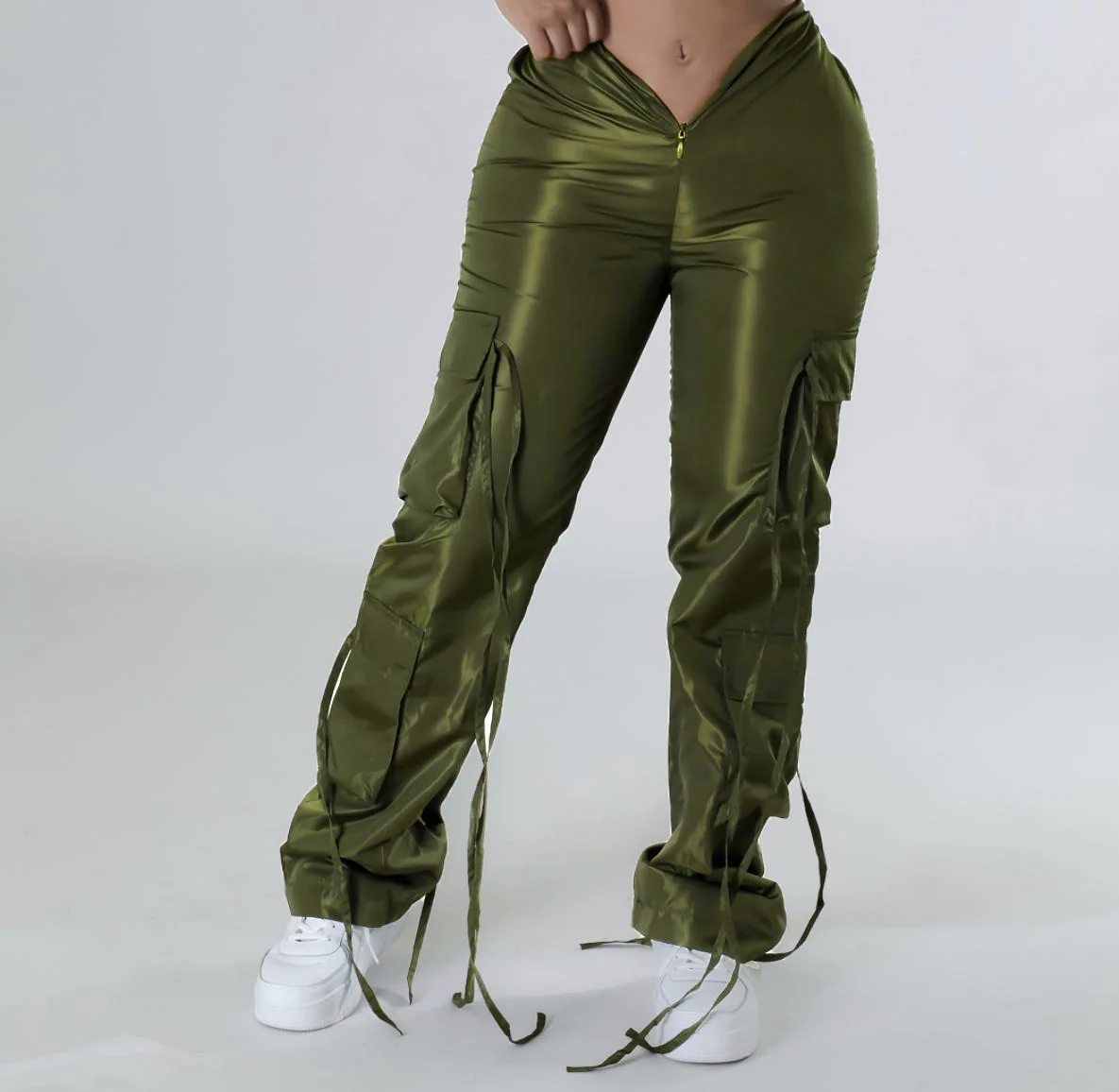 Winter Women's Clothing Cargo Pants 2024 Spring Streetwear Fashion Pocket Zipper Closure with Strap Solid Sexy Trousers Female