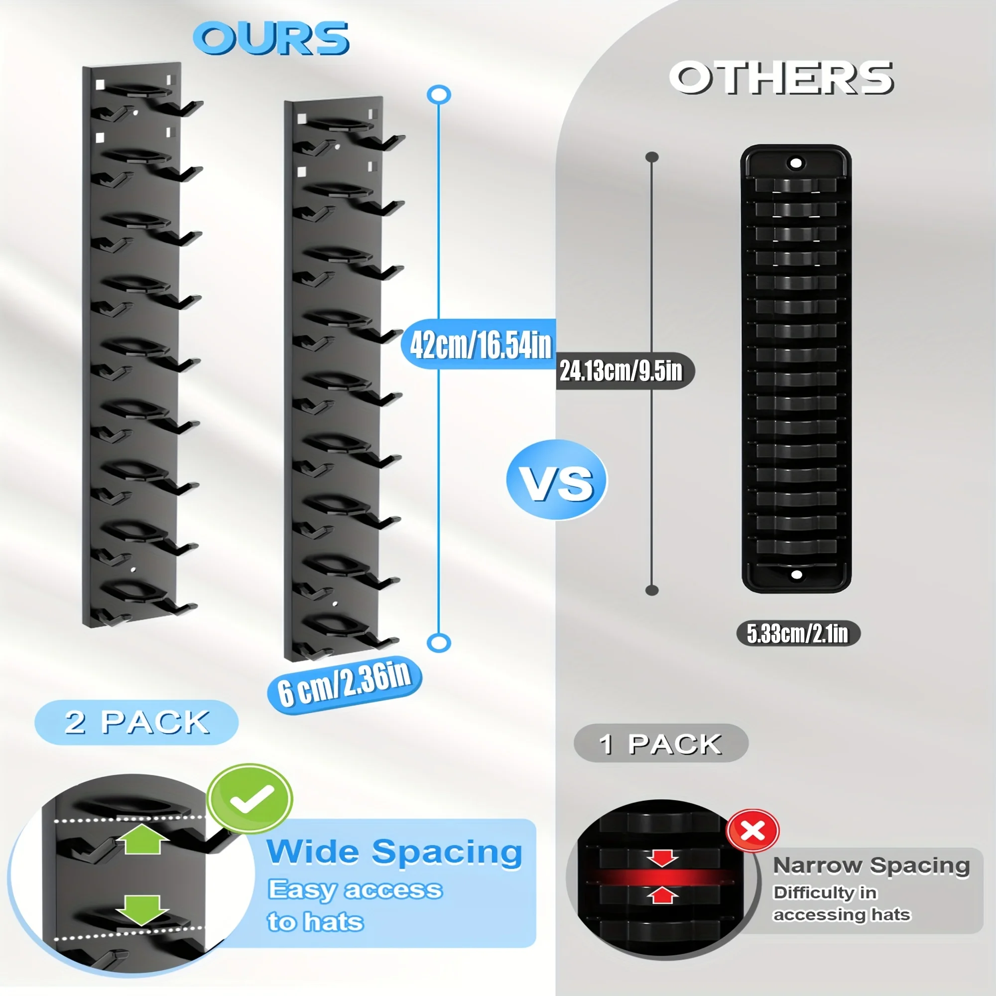 강력 접착 야구 모자 보관 랙 |   9/18 야구 모자용 다층 모자 진열대, 옷장 문 및 침실용