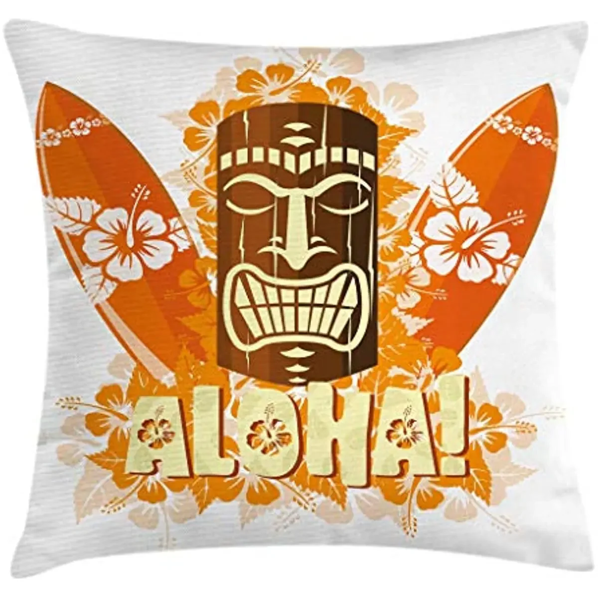 Hibiscus Flora Burst Orange Surfboards Aloha Tropical Summer Season, Decorative Square Accent Pillow Case, Yellow Orange