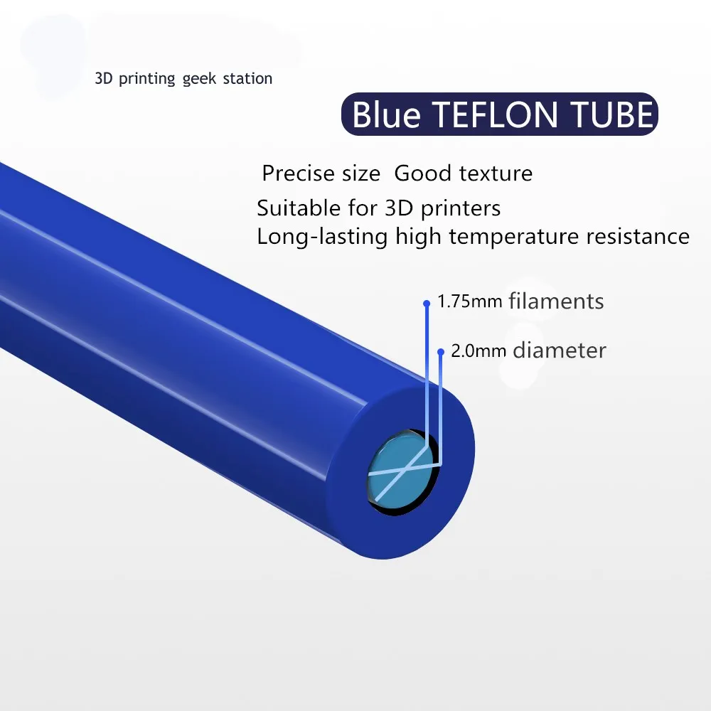 Tubo de PTFE de larga duración, resistencia a altas temperaturas, antienvejecimiento, preciso, fiable, autolubricante, piezas de impresora 3D, 1M, 2x4 MM