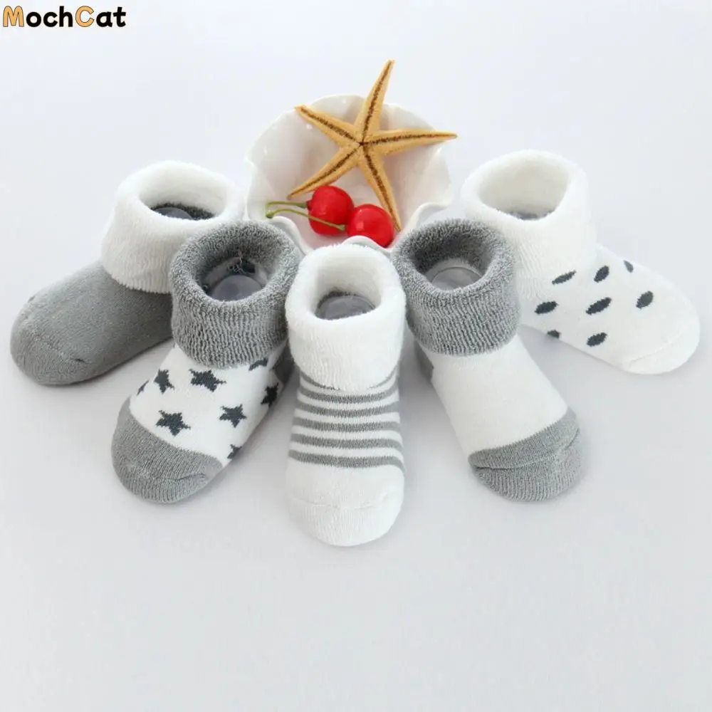 5 pairs Star Pattern Thicken Baby Socks Baby Hosiery Autumn&Winter Newborn Baby Socks Korean Style Soft Home Sleep Socks Toddler