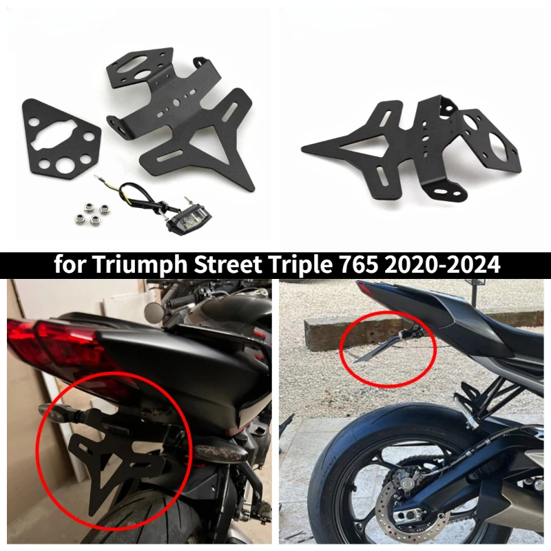 

Motorcycle license plate holder with short tail license plate LED light plate for Triumph Street Triple 765 2020-2024