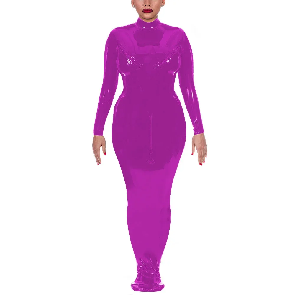 

Glossy Shiny Long Sleeved Body Suit Exotic Mummy Sleep Bag Tights Zipper Open Chest Catsuit Fetish Lingerie Sexy PVC Clubwear