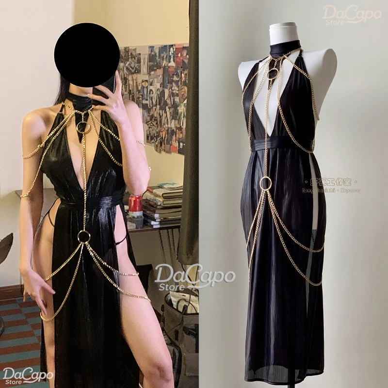 

Metal Body Chain Gown slim-fit Dress Egyptian Queen Cosplay Pharaoh Nile Style Cosplay Sexy Slit Skirt TK Celebrity Same Style