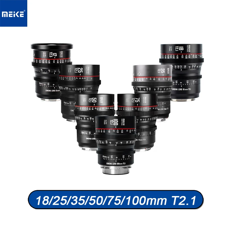 MEKE S35 Prime 18/25/35/50/75/100mm T2.1/12mm T2.5 Wide Angle Manual Focus Cinema Lens for PL EF Mount