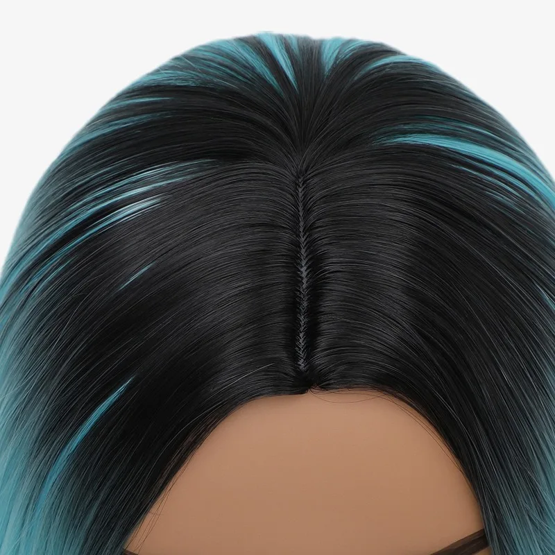 วิกผมทรงบ๊อบตรงยาวสีไล่ระดับสำหรับฮาโลวีน แต่งตัวแนวเซ็นเตอร์พาร์ติ้ง วิกผมตรงหลากสีสำหรับคริสต์มาส