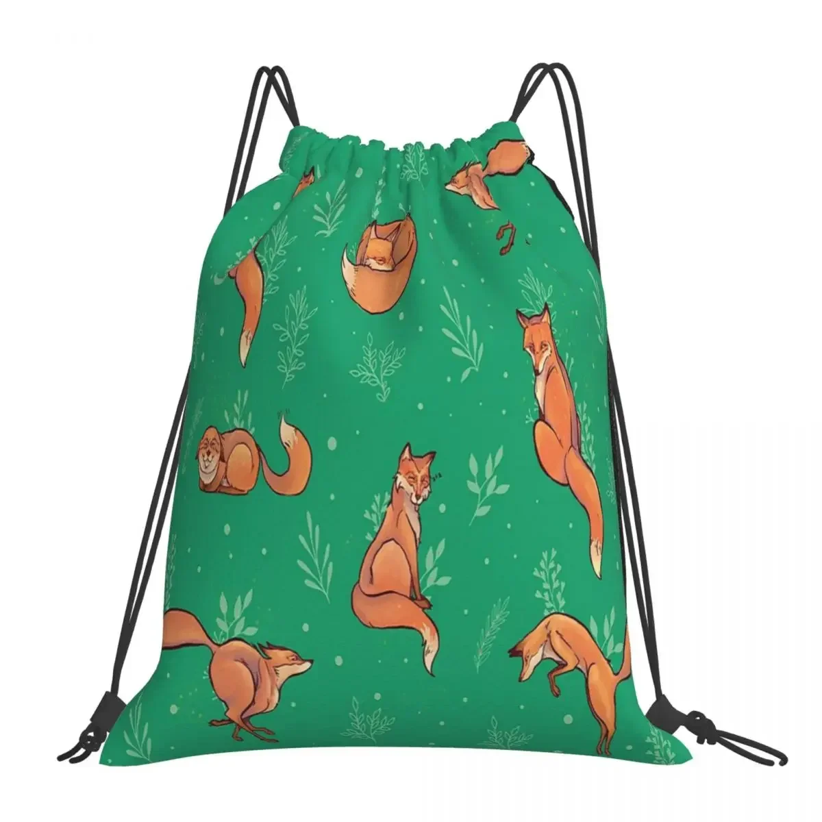 

Foxes & Plants Pattern Backpacks Casual Portable Drawstring Bags Drawstring Bundle Pocket Sundries Bag BookBag For Travel School