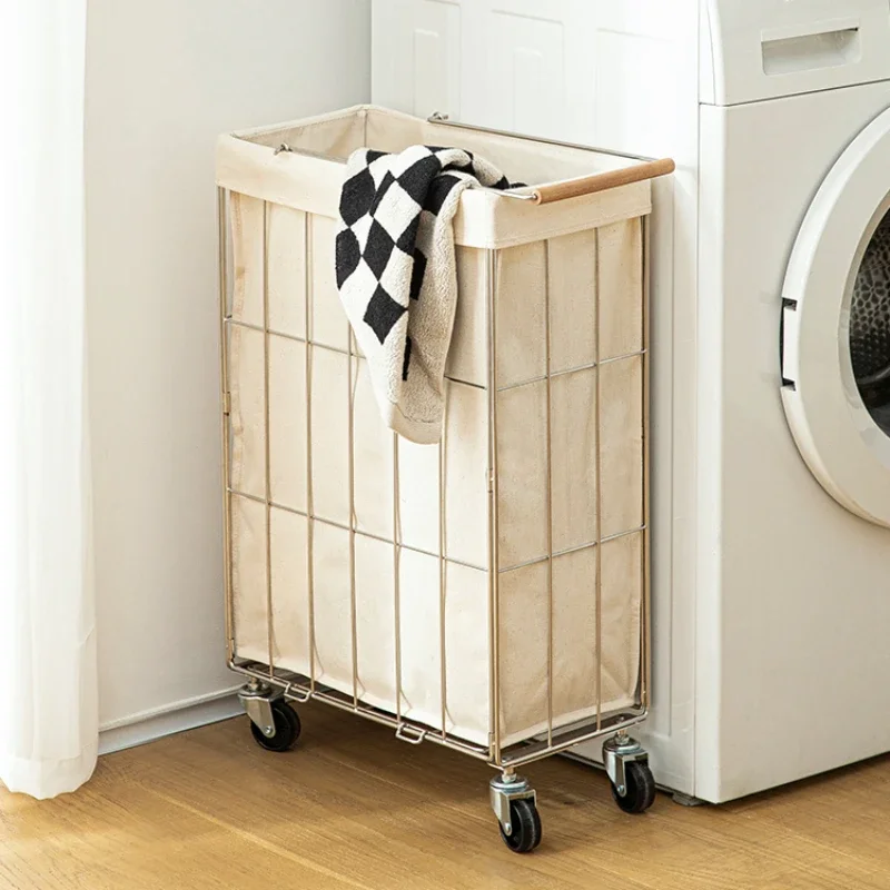 Foldable Laundry Basket: Stainless Steel Skeleton, Clothes Storage Bin with Handle, Large Capacity Bathroom Organizer