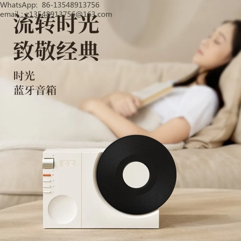 レトロなビニールレコードプレーヤー型bluetoothオーディオスピーカー、小型ワイヤレス時計、高音質、ホームスーパーベース