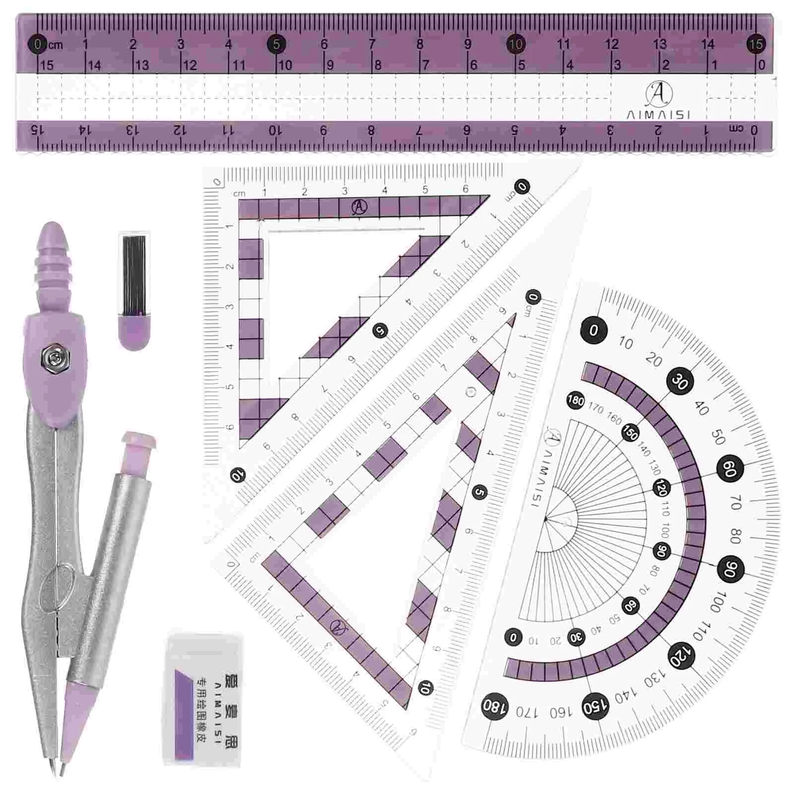 Compass Ruler Set Stationery Triangle Professional Geometry Protractor Sky-blue Wrought Iron