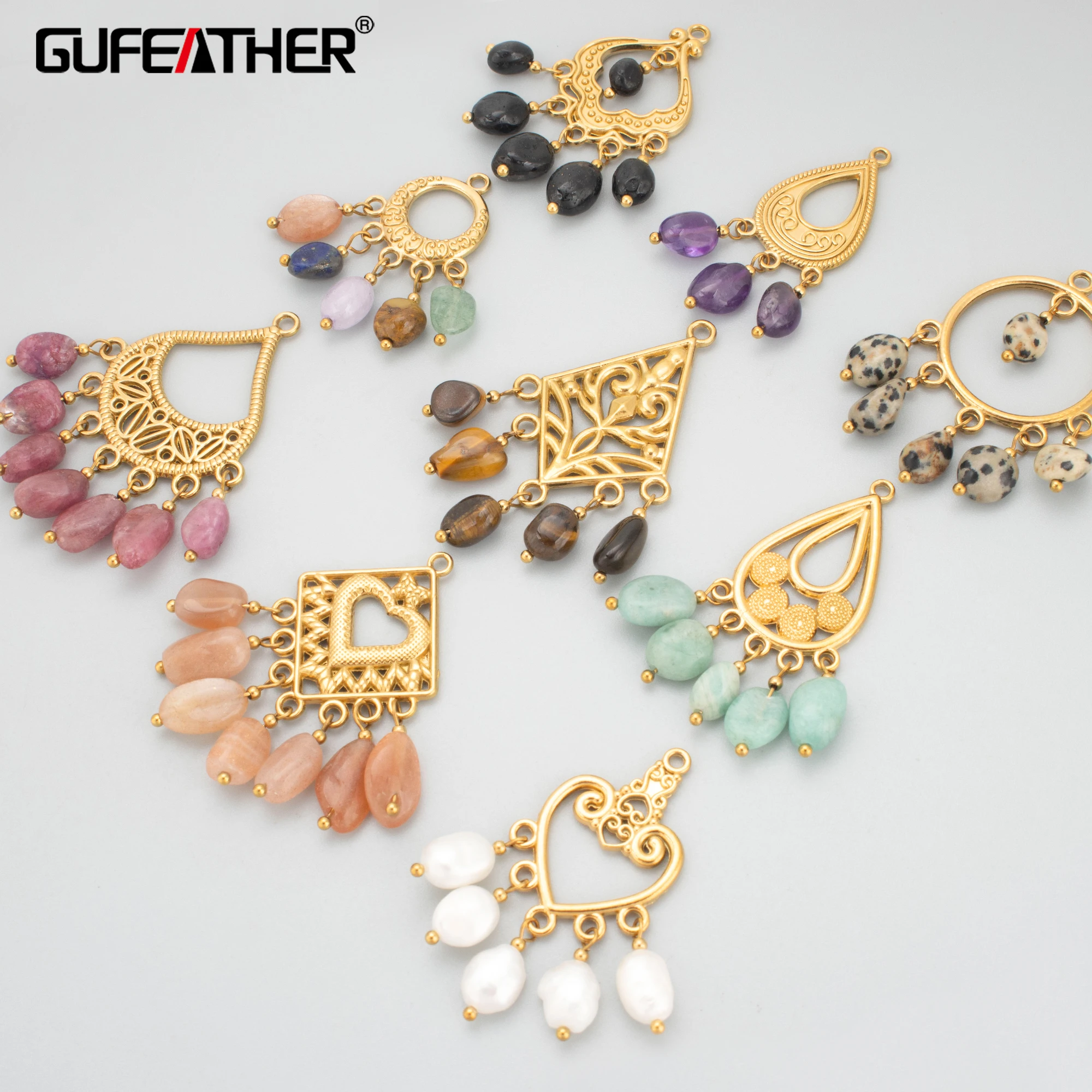 GUFEATHER,2pcs/lot,MI78,waterproof jewelry making accessories,stainless steel,natural stones,hand made,charms,diy pendants
