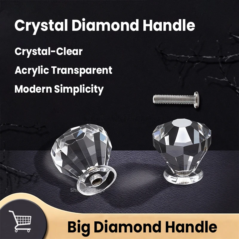 

50 Pcs About 29mm Clear Acrylic Diamond Shape Drawer Pulls Modern Cabinet Handles Brand New Knobs for Furniture Drawers