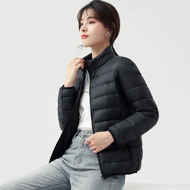 Lightweight Down Cotton Parka Women Korean Zipper Short Quilted Jackets Autumn Winter Warm Stand-up Collar Cotton Padded Outwear