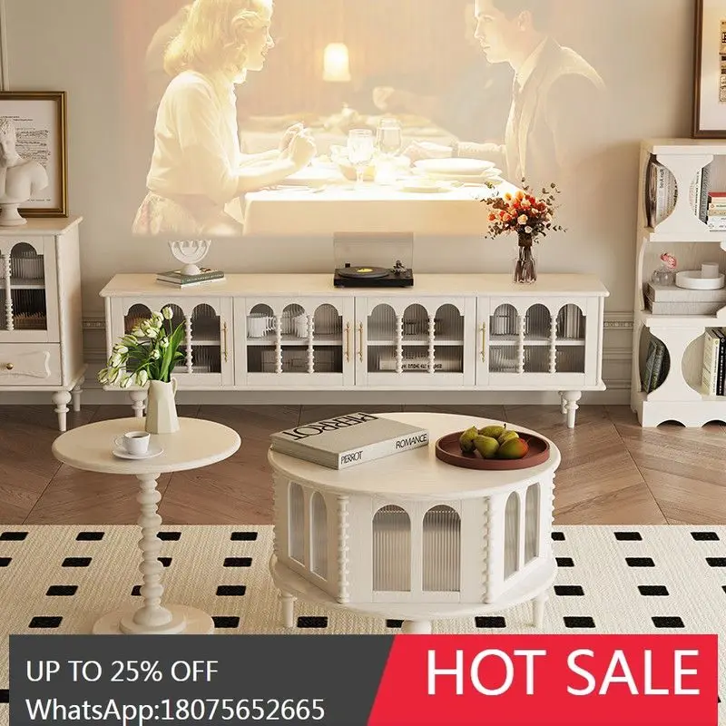 

HLZ French Cream Style Solid Wood Coffee Table Minimalist Tea Table American Country Style Living Room Small Apartment