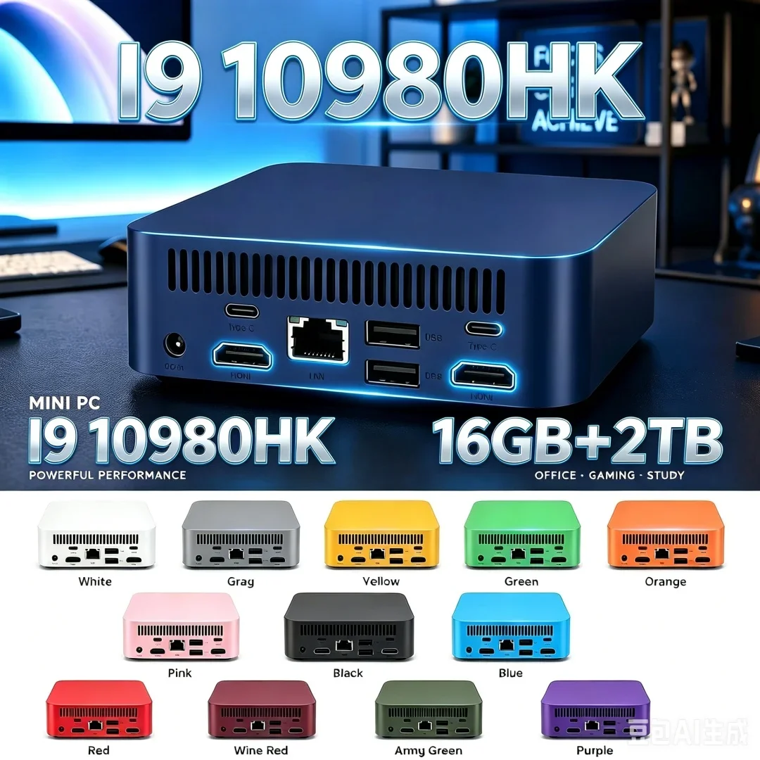 Mini PC Intel Core I9 10980HK Windows 11 Small Pocket Cmputer 16GB RAM 1/2TB SSD WIFI6 BT5.2 4K Desktop PC Gaming Computer