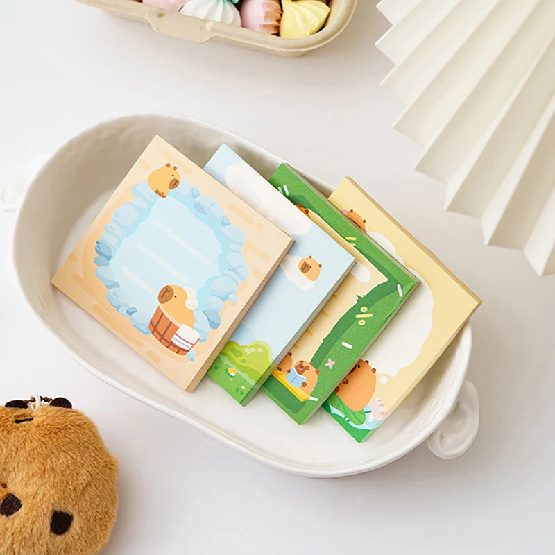 Panda dos desenhos animados Capybara Non Sticky Note Book, Papel de Mensagem, Kawaii Cute Sticky Notes, Material Escolar, Presentes de Papel Nota, 50 Folhas