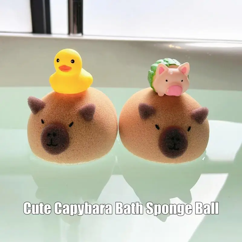 Capybara Bath Sponge Ball Cute Cartoon Animal Baby Shower Brushes Body Cleaning Brush Bubble Sponges Bathroom Accessories