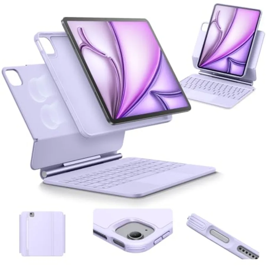 

11 Inch Case with Keyboard for M4/M3/M2 2026/2025/2024 Pro 11/5th/4th Gen: Magnetic Stand Portrait/Raised Modes Removable Prote