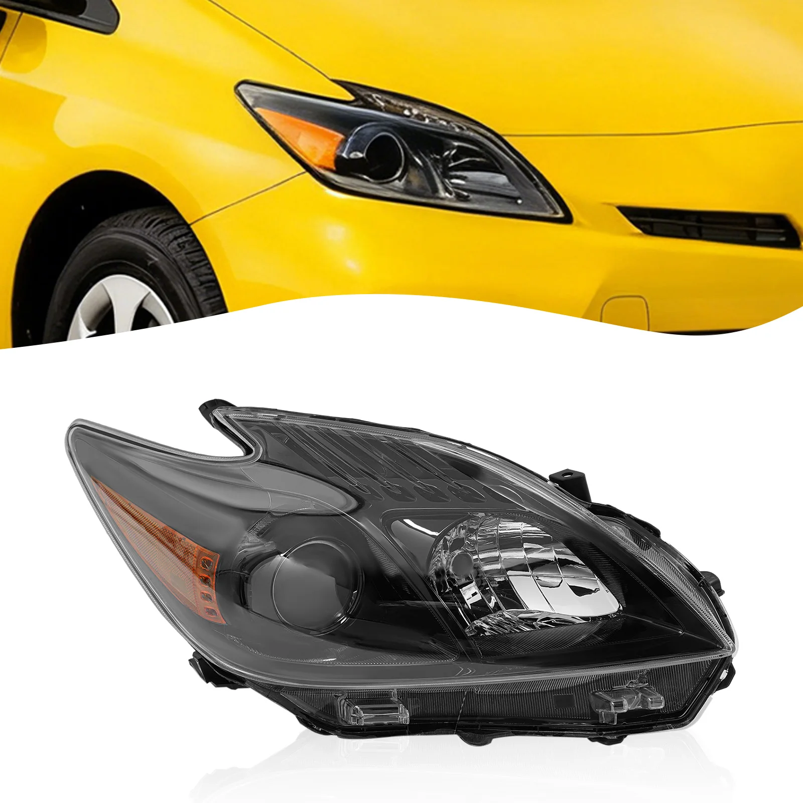

Black Right / Left Side Headlight Halogen Projector Headlamp Assembly for 2010-2011 Toyota Prius